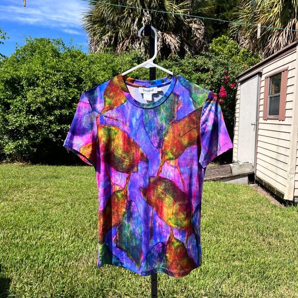 Desigual Leaf Print Multicolor Viscose Short Sleeve T Shirt Size S - Picture 3 of 8